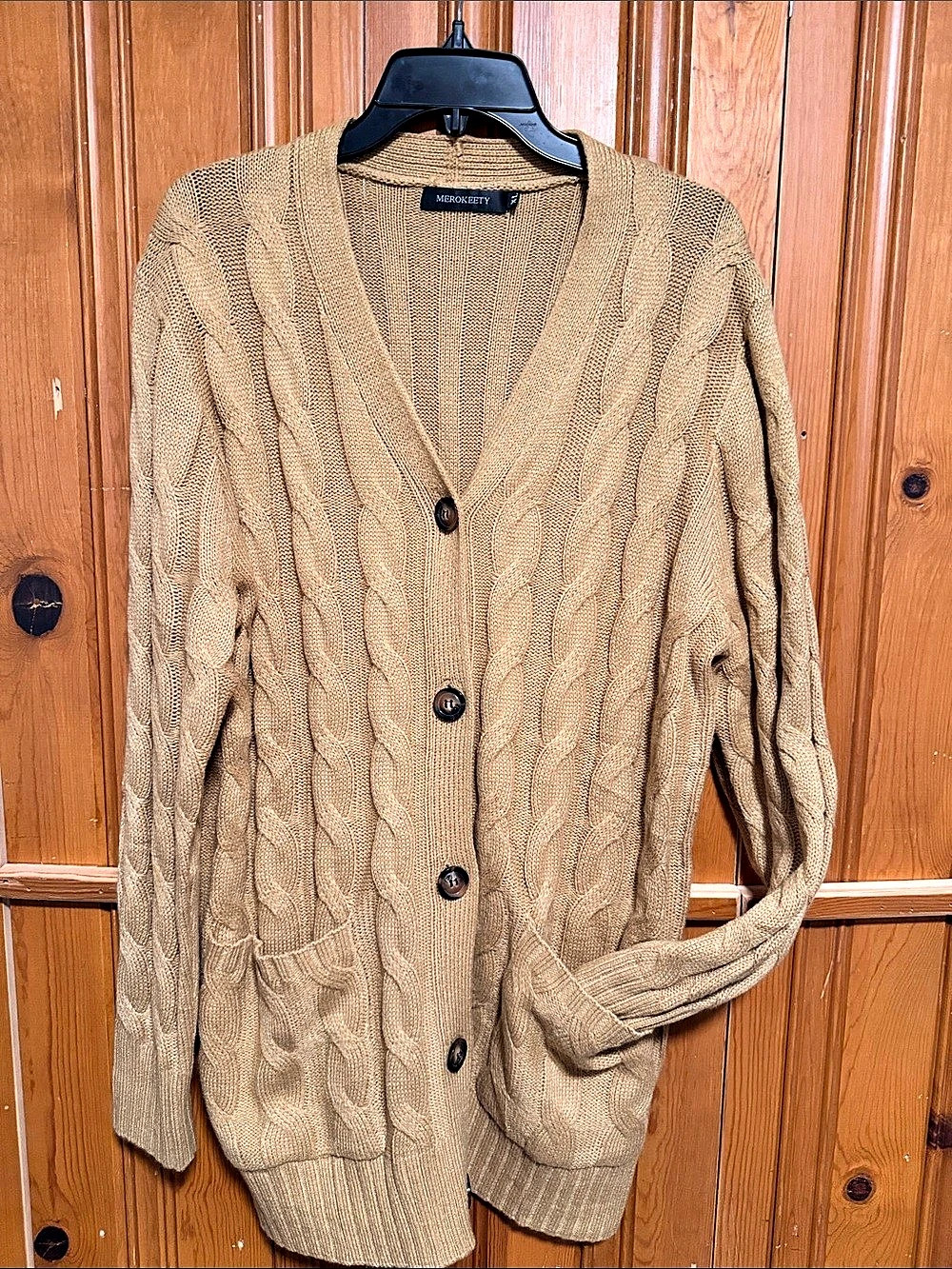 MEROKEETY Long Sleeve Cable Knit Button Down Cardigan with Pockets Cardigan